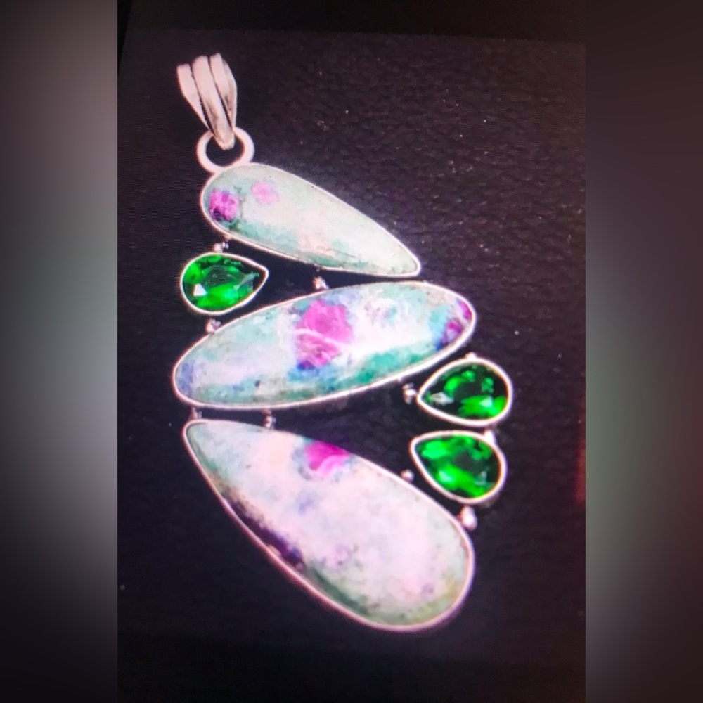 Ruby Fuchsite Chrome Diopside Stamped 925 Sterling Silver Necklace